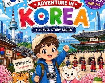 La aventura de Kyler en Corea / Libro para colorear y de actividades para niños / PDF imprimible de 10 páginas