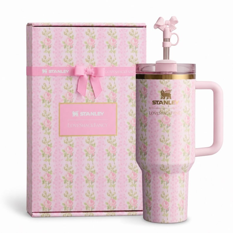Pink Floral Stanley x LoveShackFancy Quencher H2.0 Tumbler 40oz Handle Straw image 1