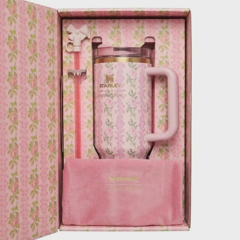 Pink Floral Stanley x LoveShackFancy Quencher H2.0 Tumbler 40oz Handle Straw image 2