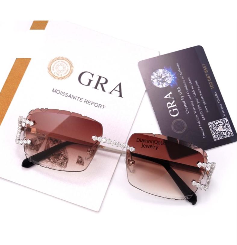 Brown Gradient Rimless Sunglasses with Genuine Moissanite Accents MOISSANITE Big C Iced Out Sunglasses - 925 Silver Buffs  main image 2