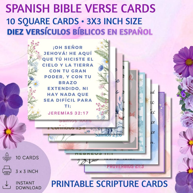 Spanish Bible Verse Cards | 10 Scripture Cards | RVR1960 Christian ...