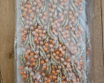 Vtg NOS Coral Peach Gold Metallic Bead Twisted Garland Christmas Tree Hong Kong