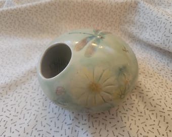 Vintage Pottery Flower Vase Frog Artisan Jamie Oates Dragonfly Daisy Ikebana