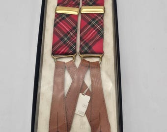 Tirantes vintage nuevos de stock antiguo de Ralph Lauren con estampado de cuadros escoceses.