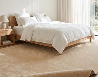 Hand Tufted Ochre Beige Solid Wool Area Rug 8x10 for Living Room or Home Decor