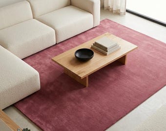 Alfombra de lana color rosa empolvado tejida a mano, alfombra minimalista moderna, alfombra de área de tamaño personalizado