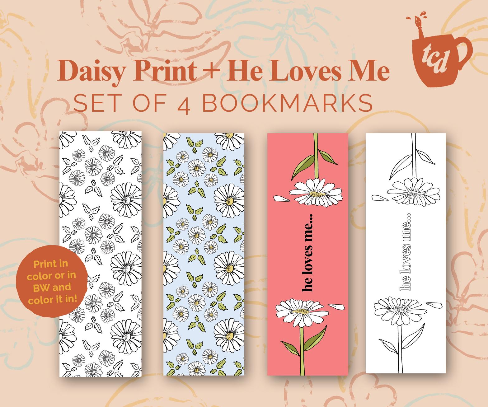 Daisy Print Spring Bookmark Set | 4 Printable 2"x6" Bookmarks - Etsy