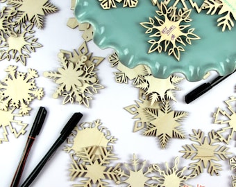 GUESTBOOK SNOWFLAKES | Winter Wedding Guest Book Alternative - Wooden Laser-Cut Holiday Snowflake Ornaments - 3 Inch Diameter