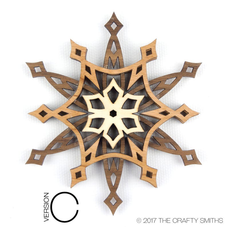 STARLIGHT 3D Layered Wood Snowflake 4 inch christmas ornament holiday decoration to hang on your tree image 7