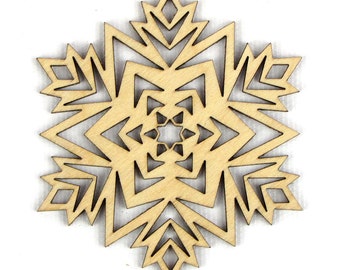 Star Flare - Laser Cut Wood Snowflake in Multiple Sizes and Quantity Discounts