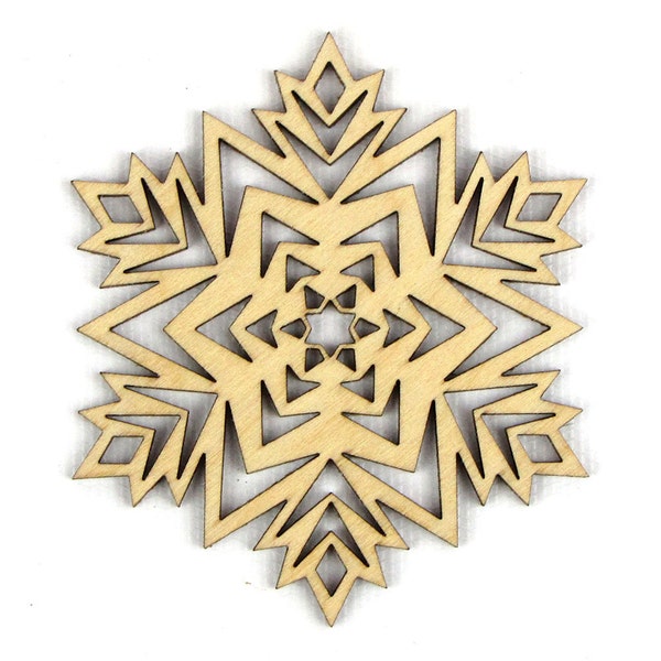 Star Flare - Laser Cut Wood Snowflake in Multiple Sizes and Quantity Discounts