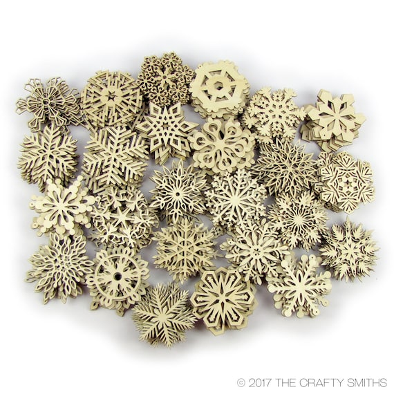 Bulk Variety Wooden Laser Cut Holiday Snowflake Ornaments Image 0