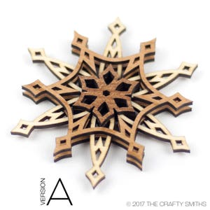 STARLIGHT 3D Layered Wood Snowflake 4 inch christmas ornament holiday decoration to hang on your tree Version A