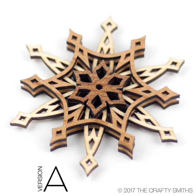 STARLIGHT 3D Layered Wood Snowflake 4 inch christmas ornament holiday decoration to hang on your tree Version A