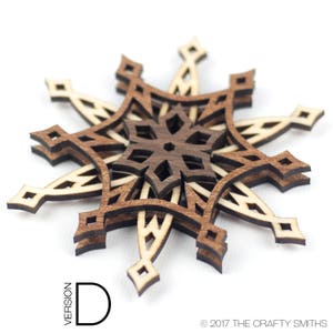 STARLIGHT 3D Layered Wood Snowflake 4 inch christmas ornament holiday decoration to hang on your tree Version D