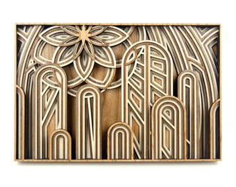 Layered 3D Wood Art - "The Cathedral" - Version C - Unique Laser Cut Wall Artwork