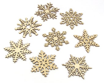 Woodland Collection of 8 Wooden Laser-cut Holiday Snowflake | Etsy