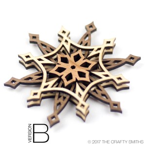 STARLIGHT 3D Layered Wood Snowflake 4 inch christmas ornament holiday decoration to hang on your tree Version B