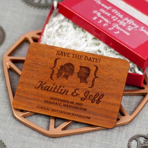 Solid Wood Wedding Save-the-Date Sample Set - "Facial Silhouettes" Design Engraved on Padauk- Plus Credit Towards Final Order