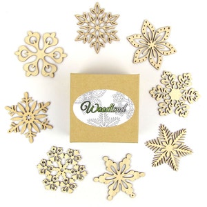 Woodland Collection of 8 Wooden Laser-Cut Holiday Snowflake Ornaments in Gift Box image 3