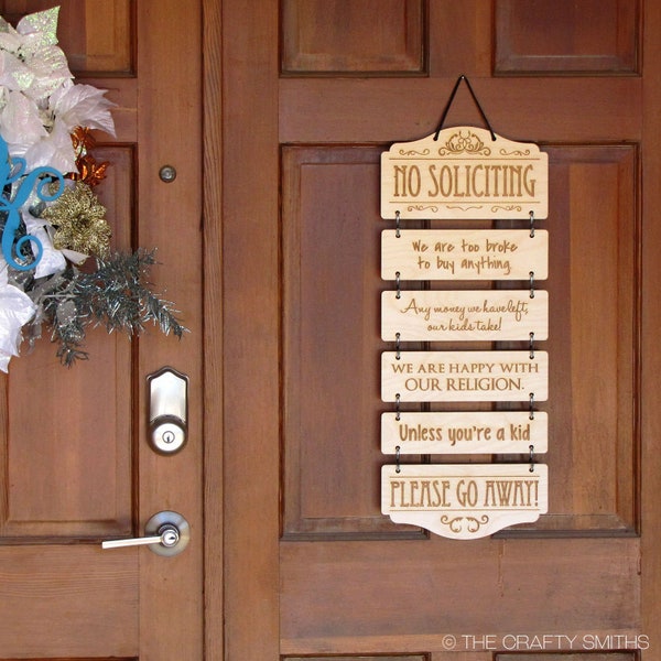 Letreros de No Solicitar / Personalice su propio y divertido cartel de madera grabado con láser para puerta