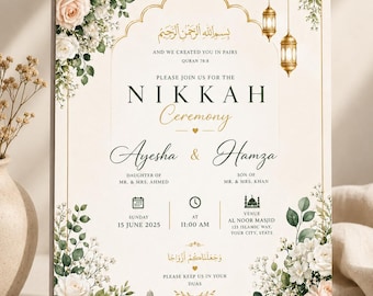 Floral Nikkah Invitation Canva Template, Islamic Wedding Evite (Digital Download)
