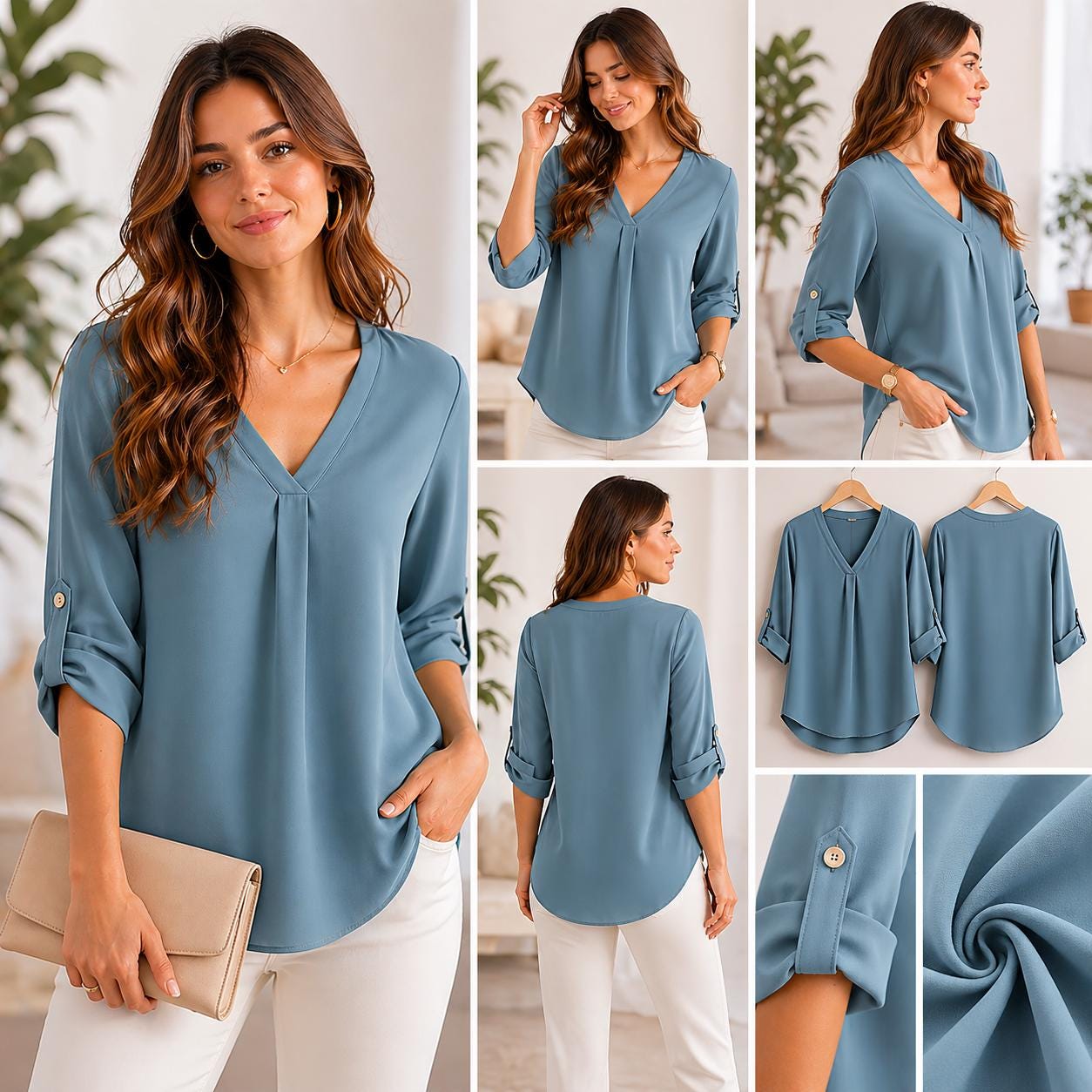 Women’s V Neck Top Sewing Pattern | Casual Loose Blouse PDF | Roll up ...