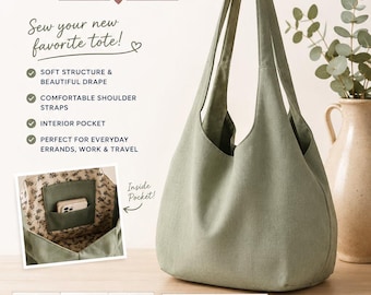 Slouchy Tote Bag Sewing Pattern PDF | Beginner Tote Bag Pattern | A0 A4 US Letter | Fully Lined Bag with Pocket | DIY Tote Bag Pattern