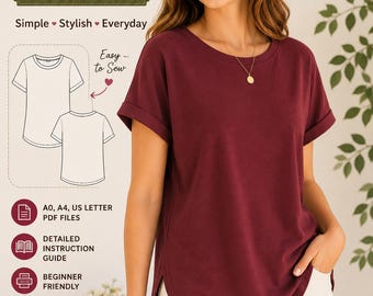 Women's Pajama Top Sewing Pattern PDF, Sleepwear Shirt Pattern XS-5XL, Button Front Pajama Top, Digital Sewing Pattern