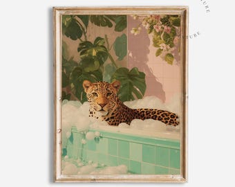 Leopard Bathroom Wall Art, Cheetah Bathroom Decor, Animal Print, Powder Room Wall Decor, Leopard Artwork