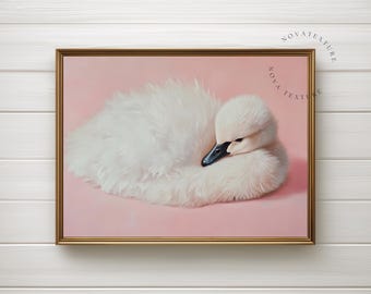Swan Wall Art Printable, Pink Nursery Decor, Swan Print, Bird Wall Art, Animal Nursery Art