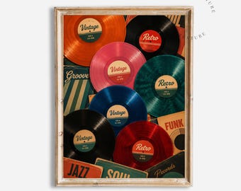 Vinyl Record Wall Art, Retro Music Print, Vintage Record Decor, Music Room Poster, Retro Wall Art