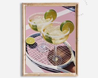 Margarita Tennis Wall Art, Preppy Summer Wall Art, Country Club Decor, Pink Cocktail Poster, Tennis Court Painting