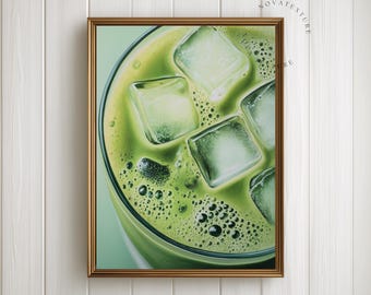 Iced Matcha Latte Wall Art Printable, Matcha Kitchen Decor, Green Coffee Print, Minimalist Cafe Poster