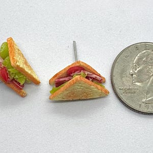 Pu&ograve; includere: Mini sandwich con ripieni di lattuga, pomodori e altri ingredienti, tenuti insieme con stuzzicadenti. Una moneta da un quarto di dollaro USA &egrave; accanto ai panini per il confronto delle dimensioni. I panini sono su una superficie bianca.