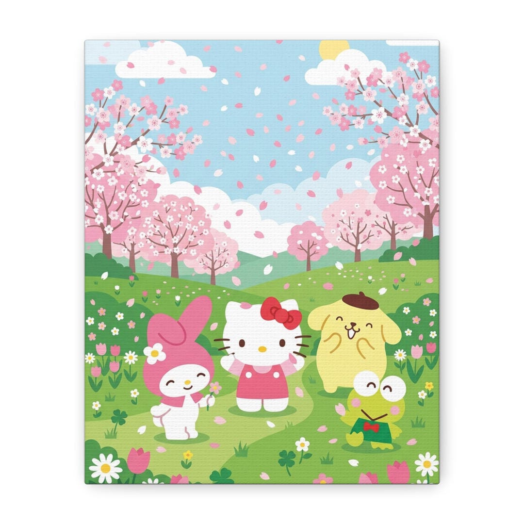 Hello Kitty Cherry Blossom Meadow Wall Art Canvas, Sanrio Spring Decor ...