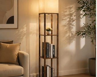 63" Wood Shelf Floor Lamp, 3-Tier Storage, 3 Color Temperature Lamp with 8W Bulb for Living Room Decor, Bedroom, And Office