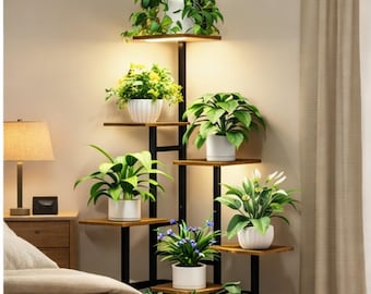 7-Tier Indoor Plant Stand with Full-Spectrum Grow Lights, Corner Vertical Display for Home Decor