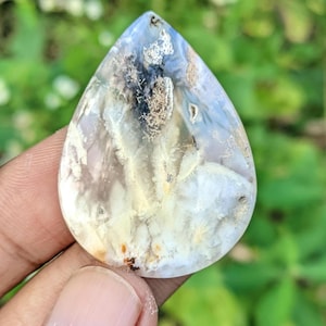 Naturlig Scenisk Agat Droppformad Cabochon, Genomskinlig Blå Kalcedon Hängesten
