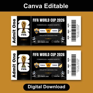 World Cup 2026 Ticket Template | Customized FIFA World Cup 2026 Ticket | Editable Football Birthday Surprise (Canva Digital Download)