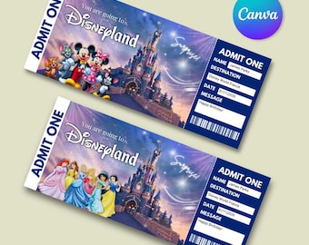 Biglietto personalizzato per Disneyland Paris / Sorpresa per la vacanza, biglietto Disneyland Paris principessa / Download immediato (modificabile con Canvas)