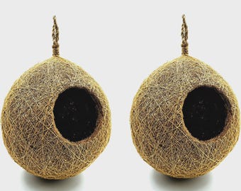 Set di 2 nidi d'uccello in juta naturale, realizzati a mano.