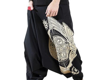 Pantalones harem estampados para hombre, de algodón, estilo hippie, holgados, estilo boho, para yoga, pijama, con bolsillo.
