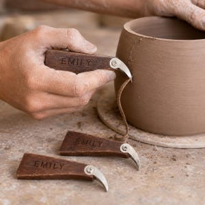 Personalised Pottery Carving Knife, Engraved Wooden Handle Clay Trimming Tool