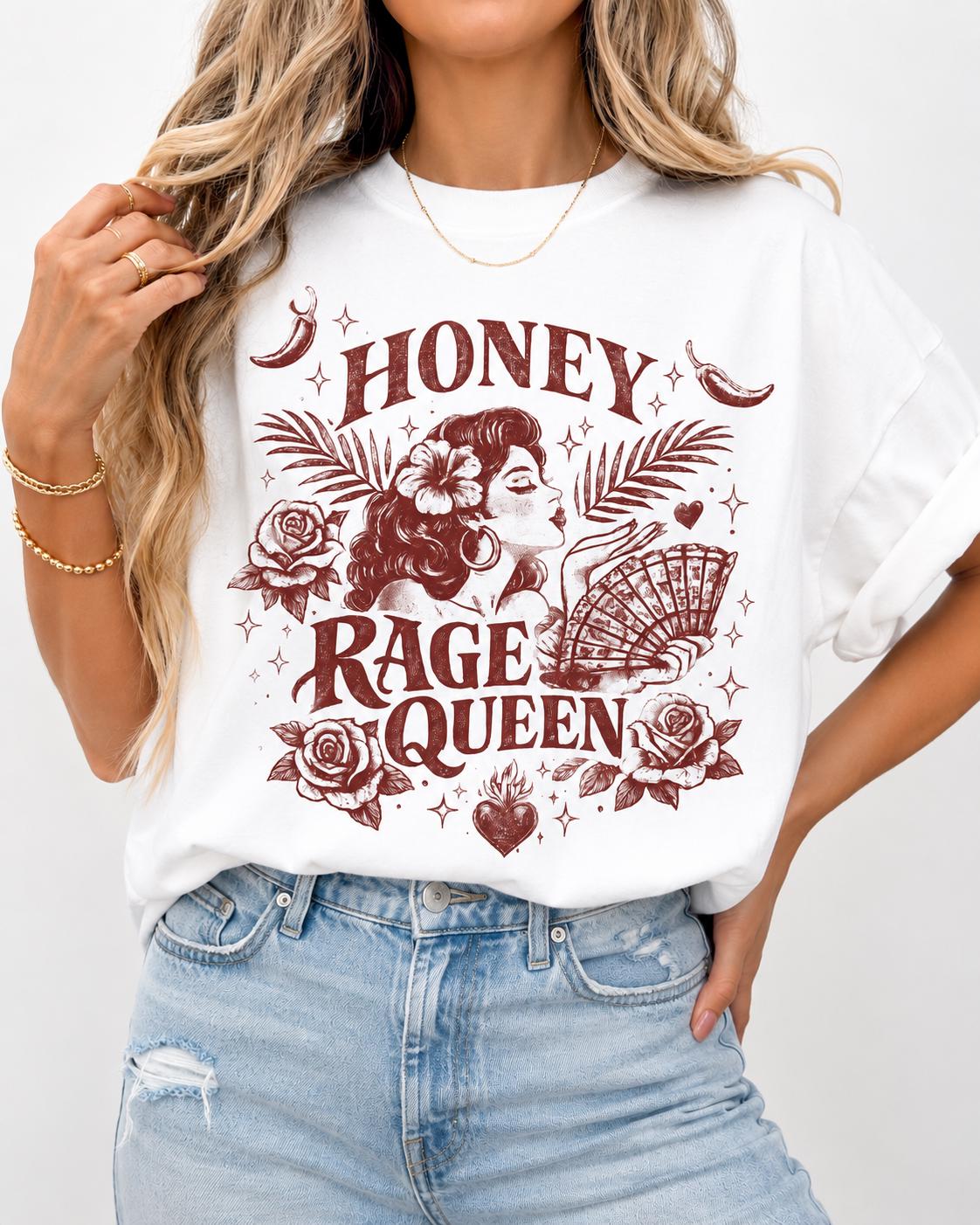 Honey Rage Queen Vintage Pinup Rose Graphic Tee