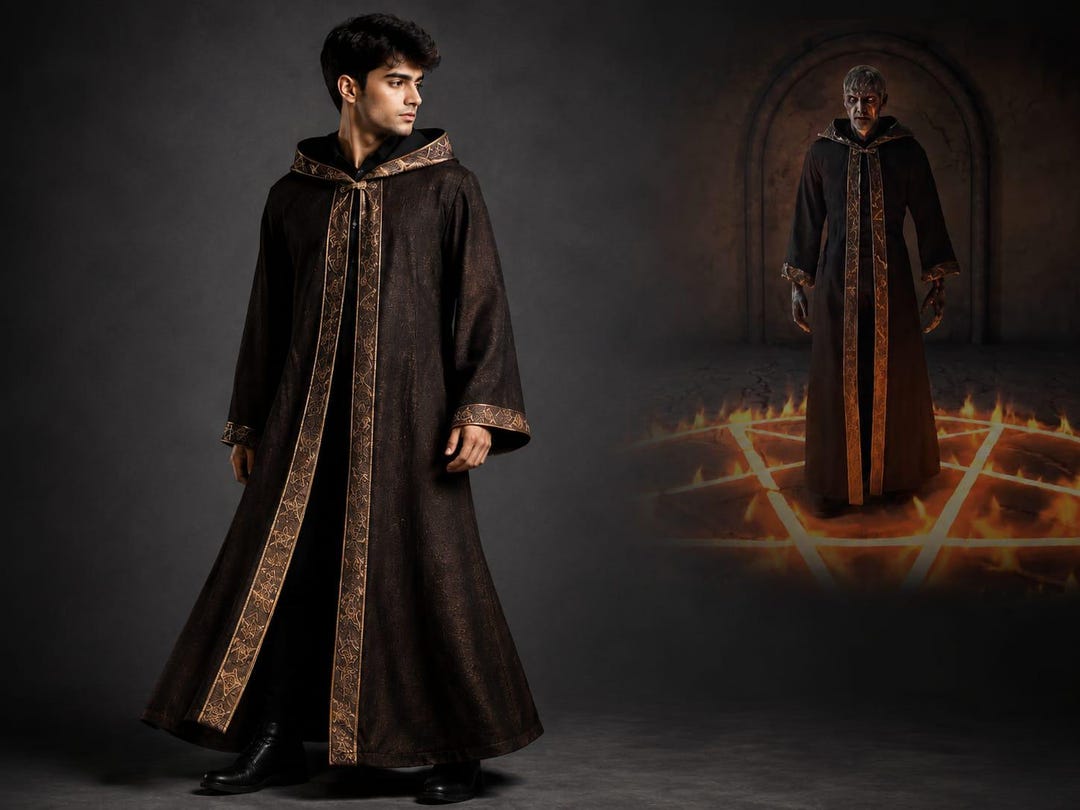 Mage Long Robe Ghost Rider Inspired Dark Mage Robe – Cinematic Wizard Cape, Halloween ...