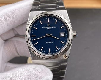 Vacheron Constantin Historiques 222 roestvrijstalen horloge met een blauwe wijzerplaat, echte Zwitserse kloon.
