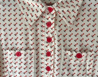 Marc by Marc Jacobs Printed Cotton Blouse Red Button Detail Effortless Chic Size M