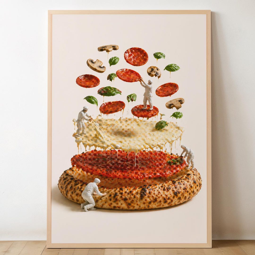 Exploded Pizza Wall Art, Surreal Food Poster, Kitchen Decor, Funny ...