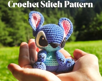 Patrón de ganchillo de Lilo y Stitch en PDF / Peluche amigurumi / Regalo para baby shower / Muñeco de Stitch de Disney / Juguete suave hecho a mano